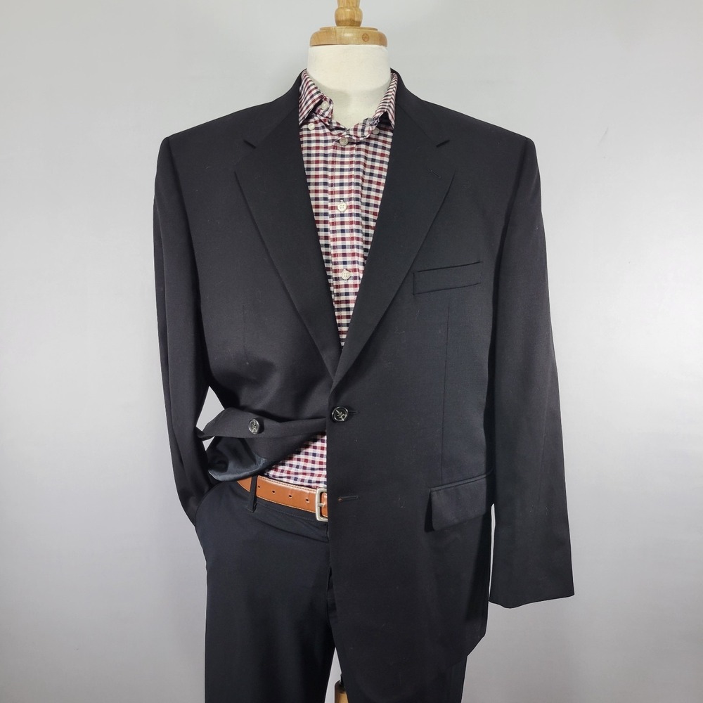 Chaps Men's‎ Sport Coat Blazer Two Button Solid BlackTwill Wool Size 44R